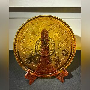 Vintage Tiara Indiana Daisy 1205 amber glass platter 10.25"